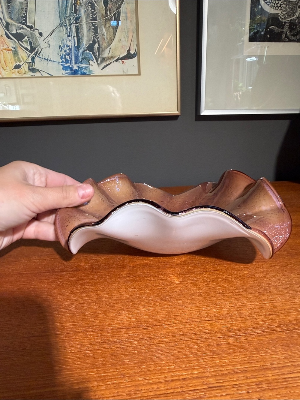 Murano Art Glass Brown and Gold Flaked Ashtray - Picture 15 of 17